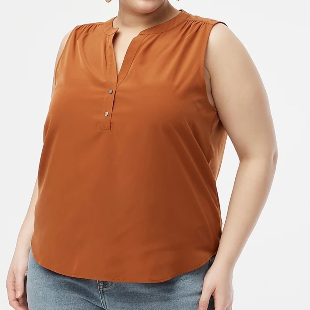 New J.Crew Factory Sleeveless V-neck Popover Top Blouse Size L Burnt Orange
